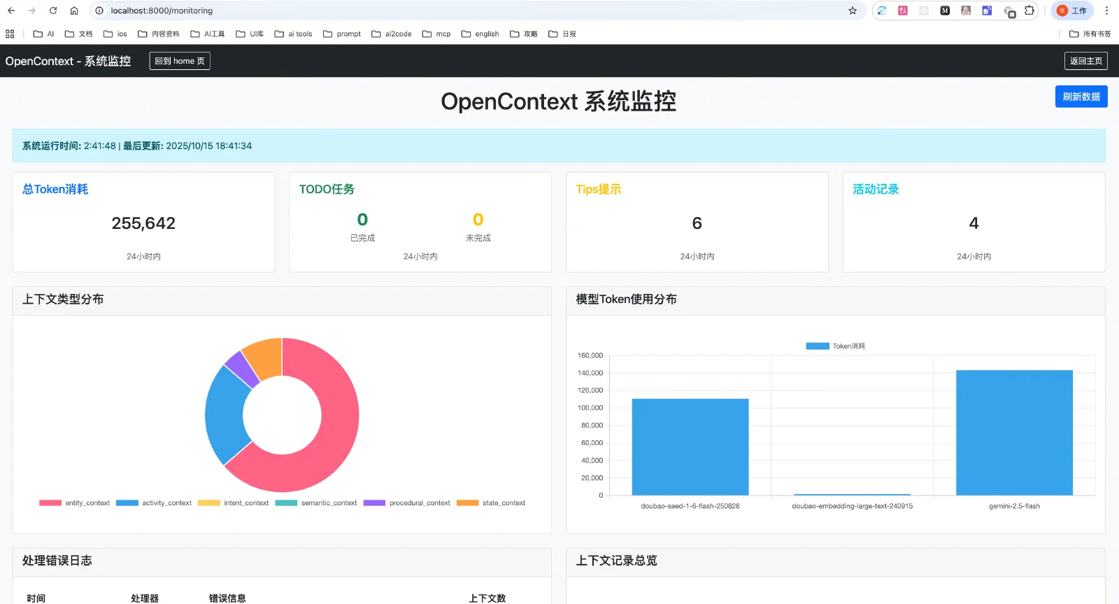 MineContext后端OpenContext系统监控界面