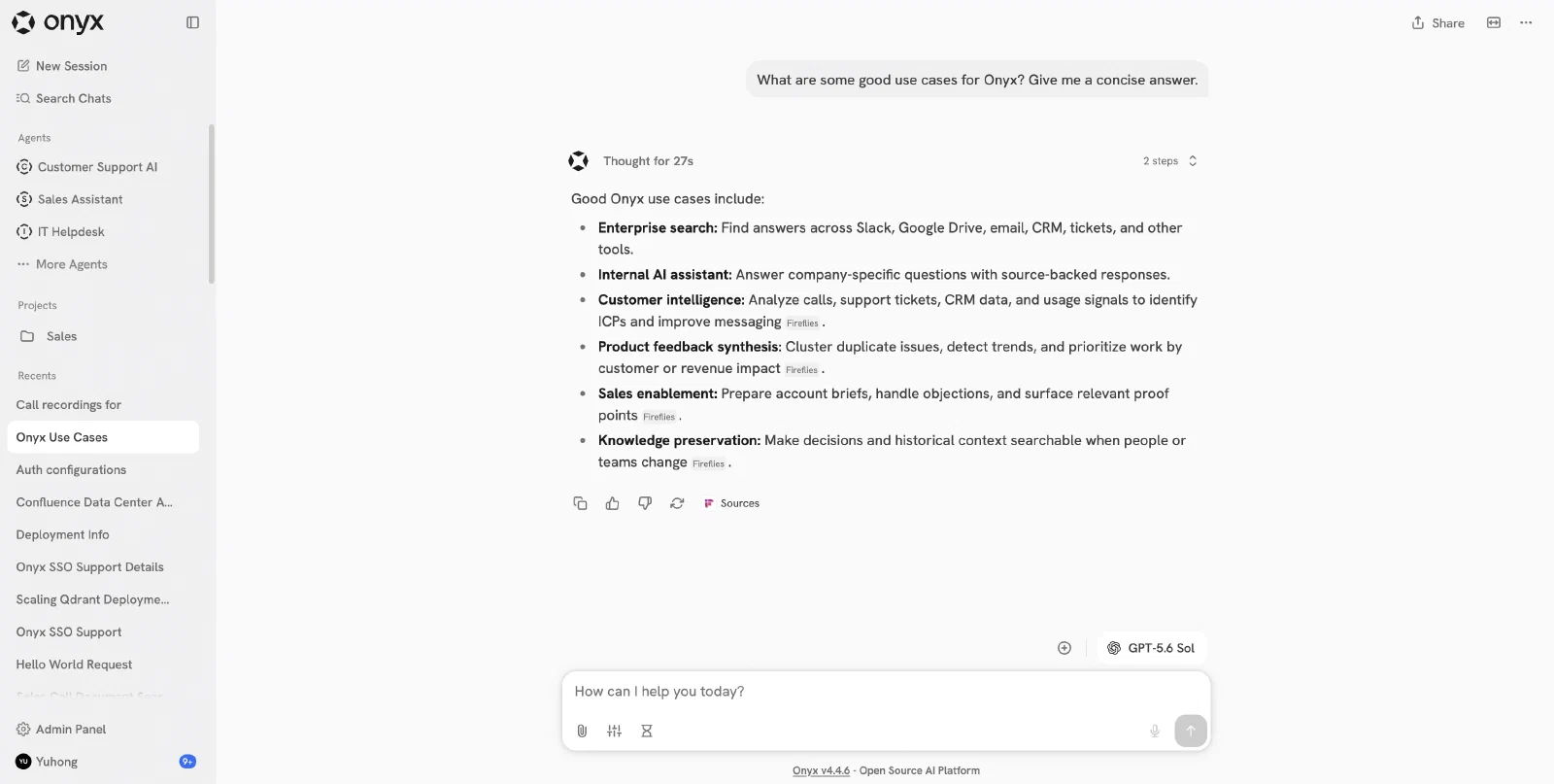 Onyx 带来源的回答与企业助手列表