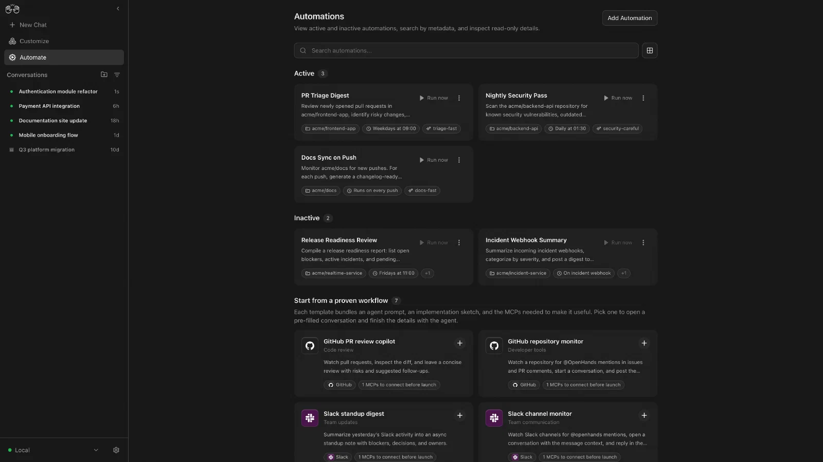 OpenHands 自动任务列表与工作流模板