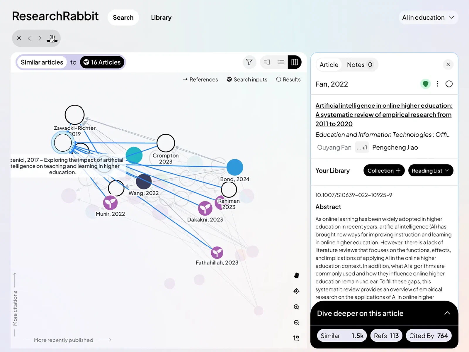 ResearchRabbit 论文关联网络与摘要详情