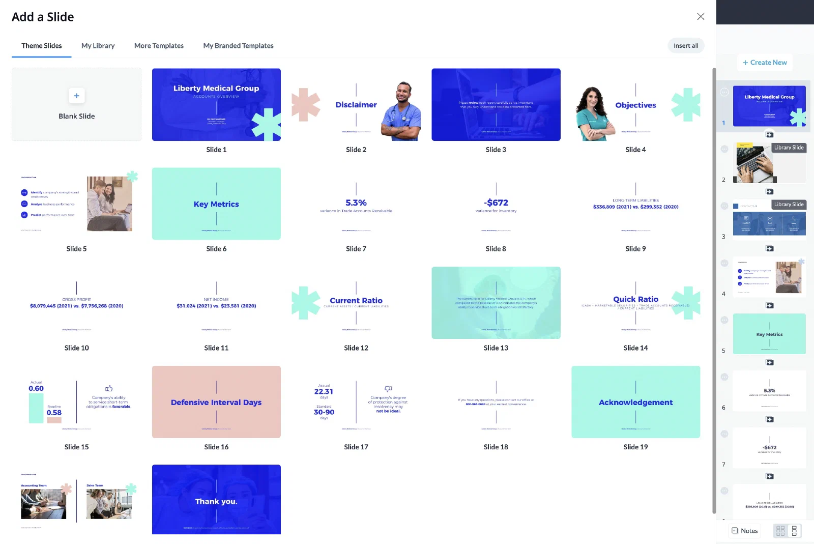 Visme 官方教程中的 Add a Slide 弹层与右侧页面列表